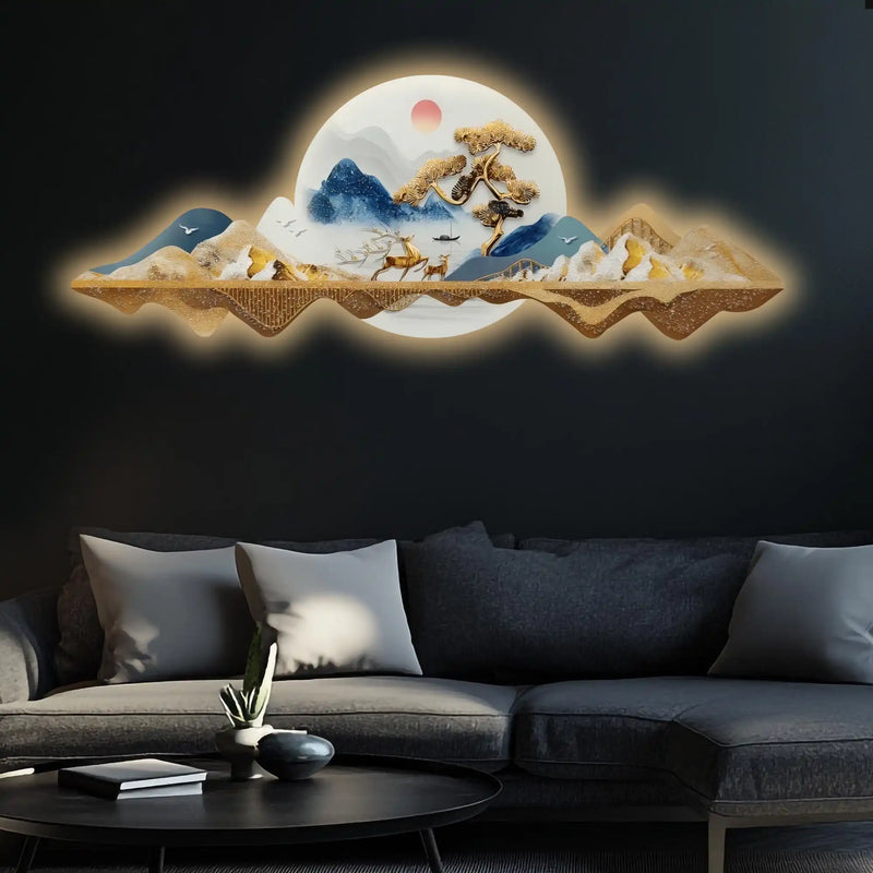 Majestic Deer Mountains Crystal Glass Backlit LED Painting