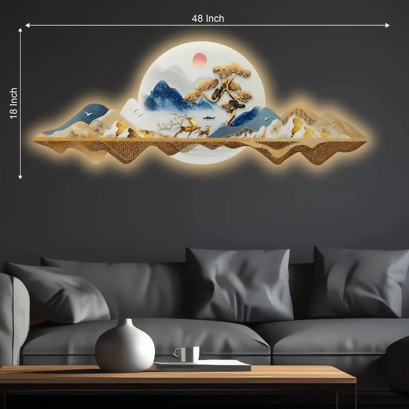 Majestic Deer Mountains Crystal Glass Backlit LED Painting