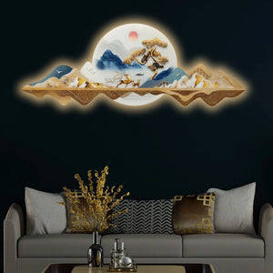 Majestic Deer Mountains Crystal Glass Backlit LED Wall Art