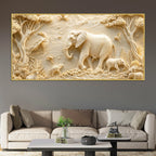 Majestic Elephant Family in Serene Forest 3D Canvas Wall Painting