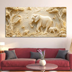 Majestic Elephant Family in Serene Forest 3D Canvas Wall Painting