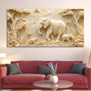 Majestic Elephant Family in Serene Forest 3D Canvas Wall Painting