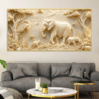 Majestic Elephant Family in Serene Forest 3D Canvas Wall Painting
