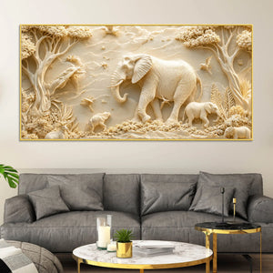 Majestic Elephant Family in Serene Forest 3D Canvas Wall Painting