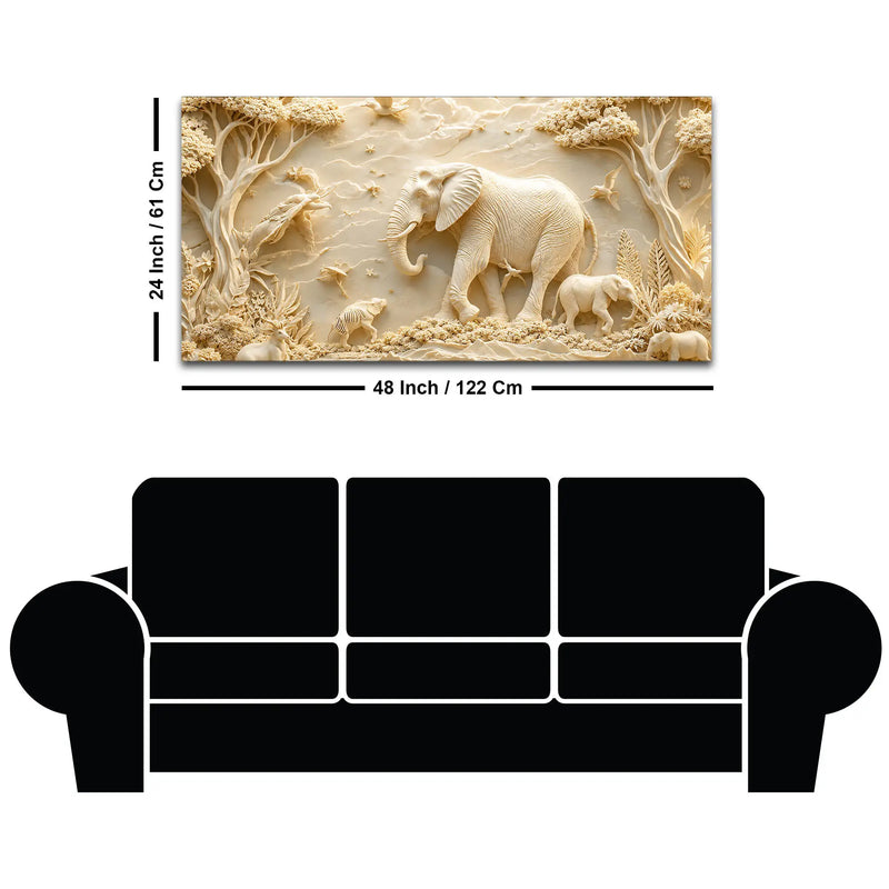 Majestic Elephant Family in Serene Forest 3D Canvas Wall Painting
