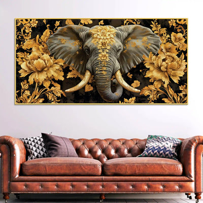 majestic-elephant-head-with-golden-flowers-luxury-canvas-wall-painting