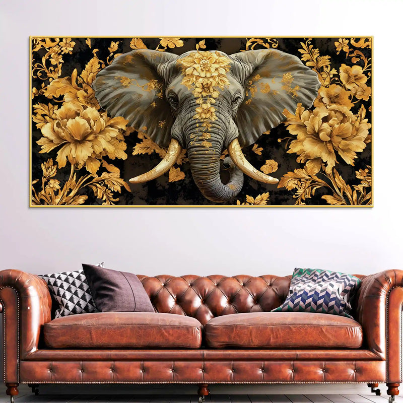 majestic-elephant-head-with-golden-flowers-luxury-canvas-wall-painting