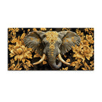 Majestic Elephant Head with Golden Flowers Luxury Canvas Wall Painting