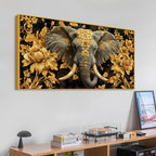 Majestic Elephant Head with Golden Flowers Luxury Canvas Wall Painting