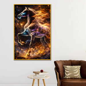 Majestic Fire & Cosmic Horse Floating Frame Crystal Wall Painting
