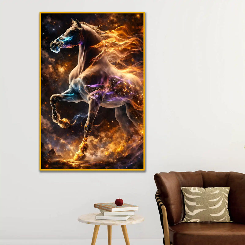 Majestic Fire & Cosmic Horse Floating Frame Crystal Wall Painting
