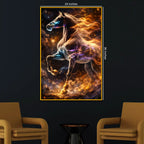 Majestic Fire & Cosmic Horse Floating Frame Crystal Wall Painting