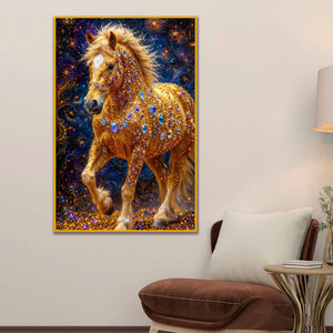 Majestic Golden Horse Floating Frame Crystal Wall Painting