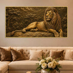 Majestic Golden Lion in Forest Metallic Look 3D Canvas Wall Painting