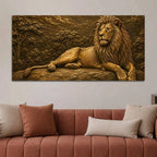 Majestic Golden Lion in Forest Metallic Look 3D Canvas Wall Painting