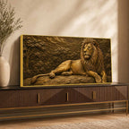 Majestic Golden Lion in Forest Metallic Look 3D Canvas Wall Painting