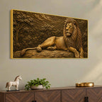 Majestic Golden Lion in Forest Metallic Look 3D Canvas Wall Painting