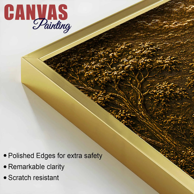 Majestic Golden Lion in Forest Metallic Look 3D Canvas Wall Painting