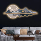 Majestic Golden Stag Moonlit & Mountains Crystal Glass Backlit LED Painting