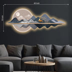 Majestic Golden Stag Moonlit & Mountains Crystal Glass Backlit LED Painting