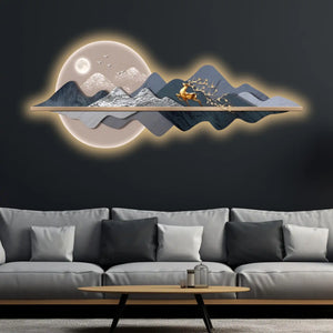 Majestic Golden Stag Moonlit & Mountains Crystal Glass Backlit LED Wall Art