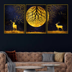 majestic-golden-stag-under-moonlight-floating-frame-crystal-wall-painting-set-of-3