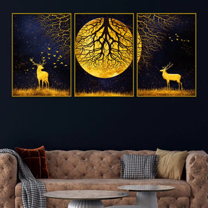 majestic-golden-stag-under-moonlight-floating-frame-crystal-wall-painting-set-of-3