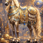Majestic Horse with Golden Embellishments Metal Floating Frame Crystal Wall Painting