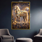 Majestic Horse with Golden Embellishments Metal Floating Frame Crystal Wall Painting