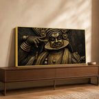 Majestic Kathakali Dancer Black & Gold Metallic Look 3D Canvas Wall Painting