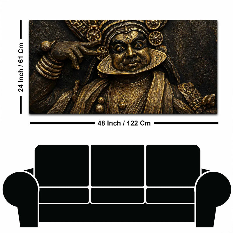 Majestic Kathakali Dancer Black & Gold Metallic Look 3D Canvas Wall Painting