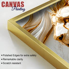 Majestic Lion Face with Flowing Gold and Sapphire Waves 3D Canvas Wall Painting