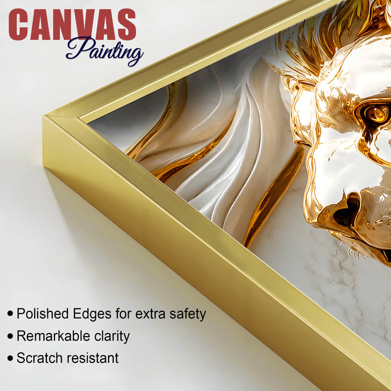 Majestic Lion Face with Flowing Gold and Sapphire Waves 3D Canvas Wall Painting