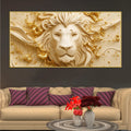 Majestic Lion Face with Golden Abstract Waves 3D Canvas Wall Painting