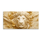 Majestic Lion Face with Golden Abstract Waves 3D Canvas Wall Painting