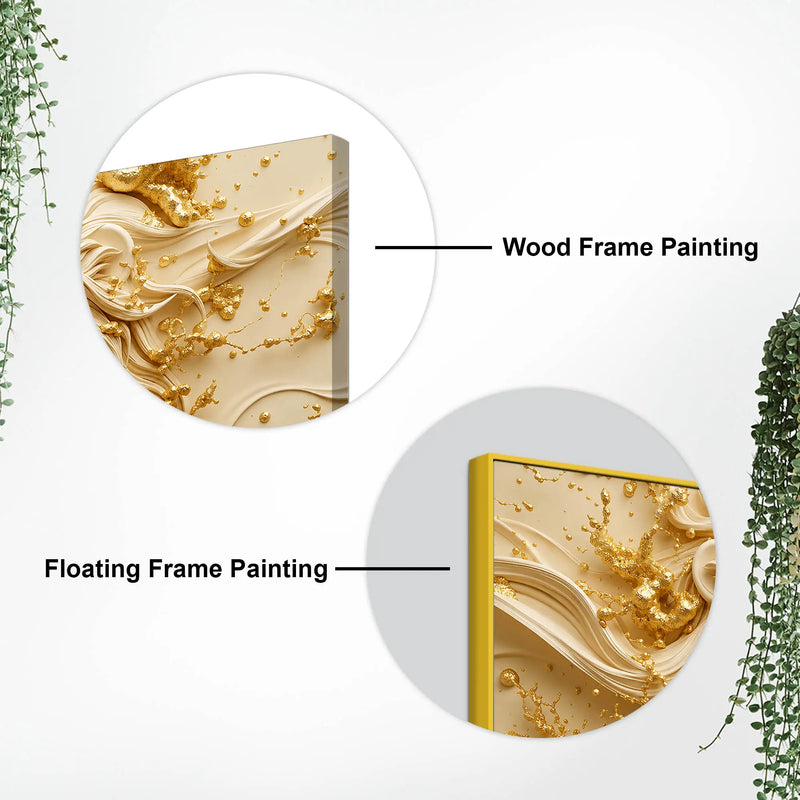 Majestic Lion Face with Golden Abstract Waves 3D Canvas Wall Painting