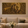 Majestic Lion in Grassland Metallic Look 3D Canvas Wall Painting