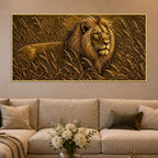 Majestic Lion in Grassland Metallic Look 3D Canvas Wall Painting
