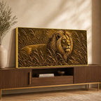Majestic Lion in Grassland Metallic Look 3D Canvas Wall Painting