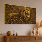 Majestic Lion in Grassland Metallic Look 3D Canvas Wall Painting