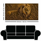 Majestic Lion in Grassland Metallic Look 3D Canvas Wall Painting