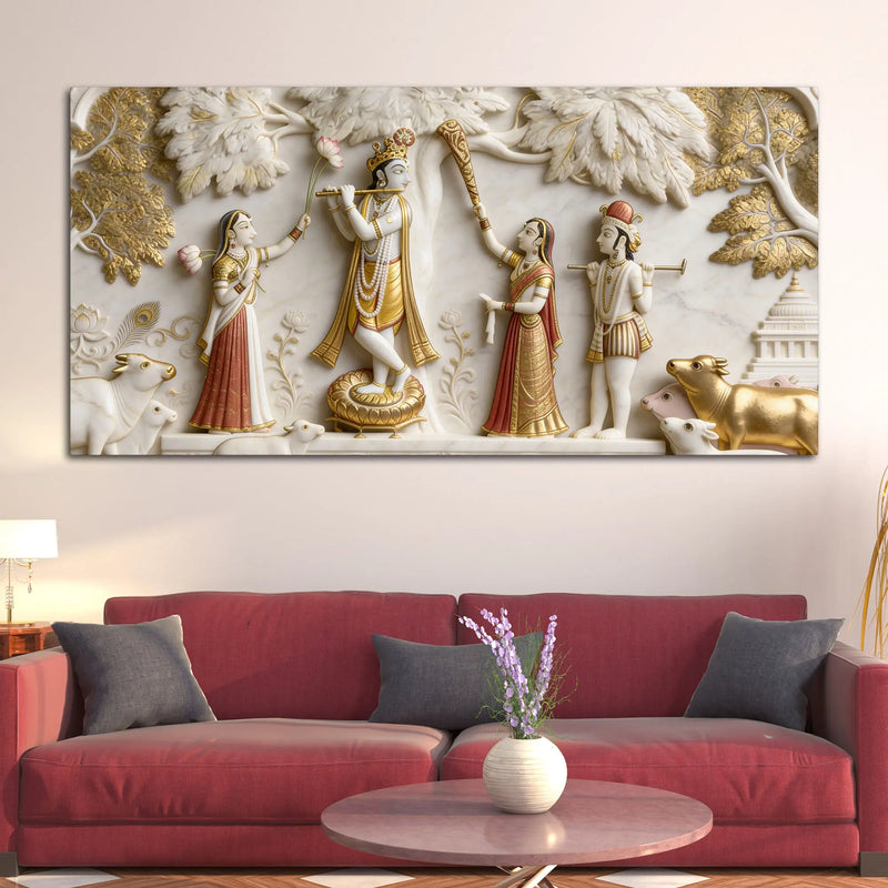 Majestic Lord Krishna 3D Canvas Wall Painting