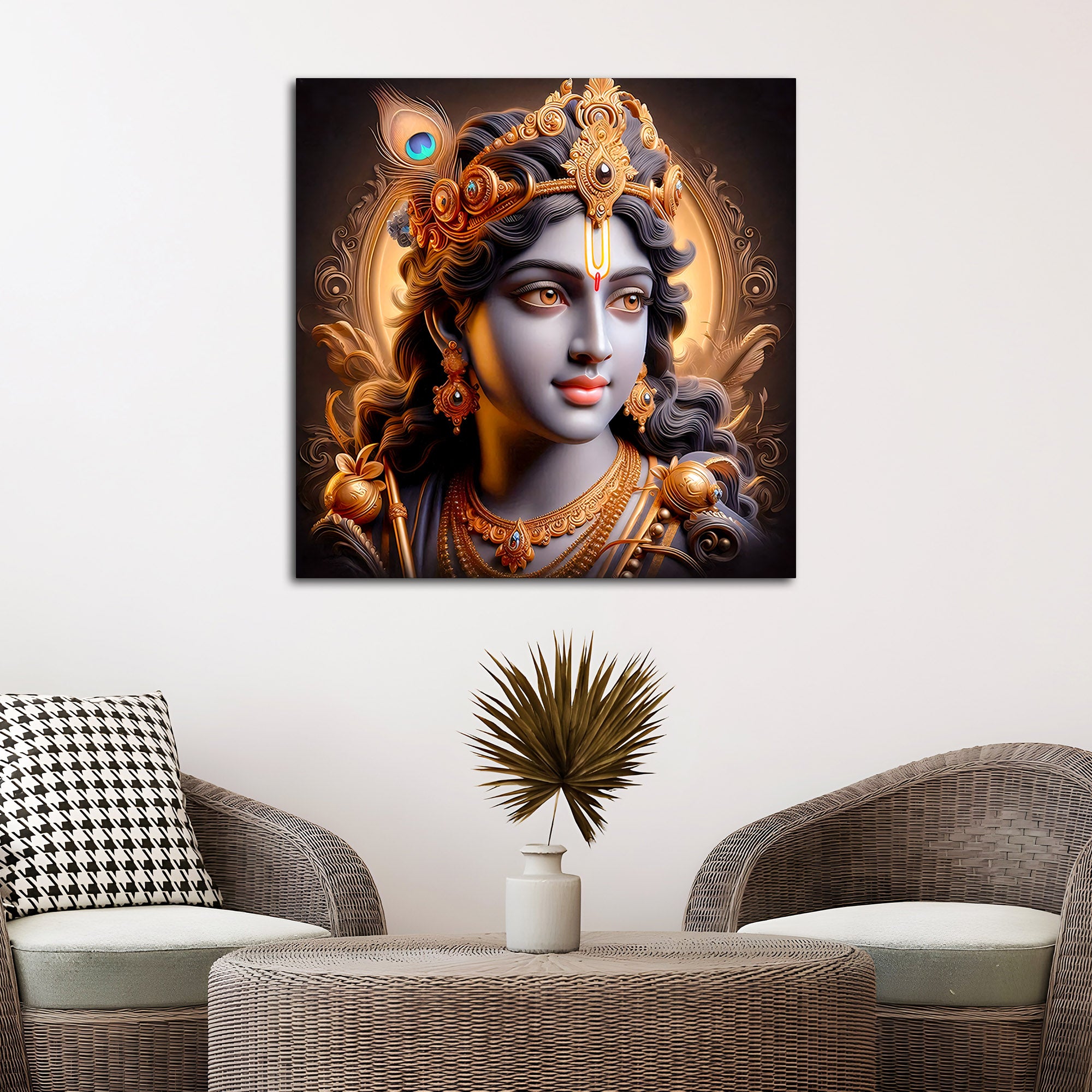 Majestic Lord Krishna Royal Portrait Art Canvas Wall Painting For Home & Office