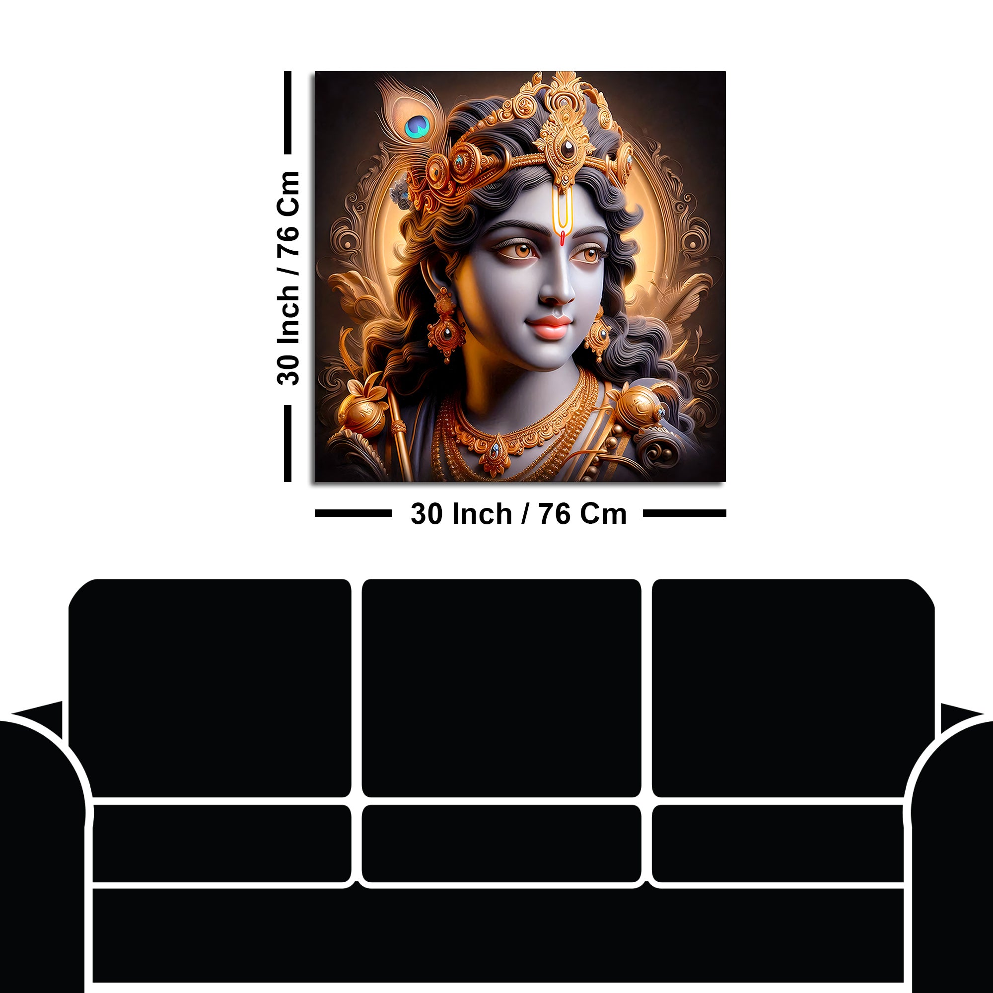 Majestic Lord Krishna Royal Portrait Art Canvas Wall Painting For Home & Office