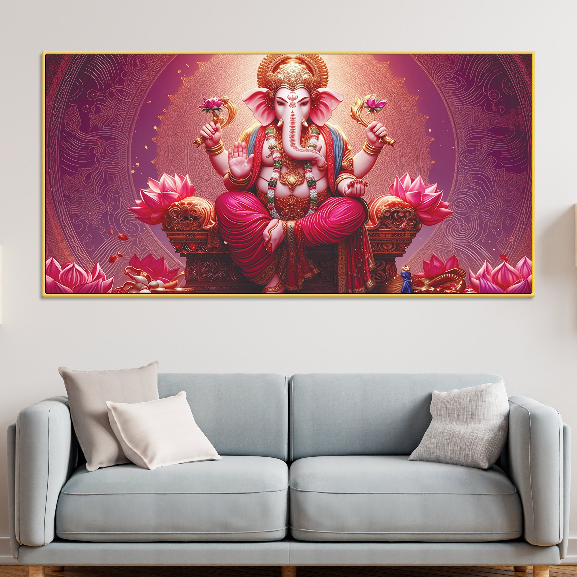majestic-lord-shri-ganesha-sitted-on-lotus-throne-canvas-wall-painting
