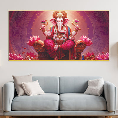 majestic-lord-shri-ganesha-sitted-on-lotus-throne-canvas-wall-painting