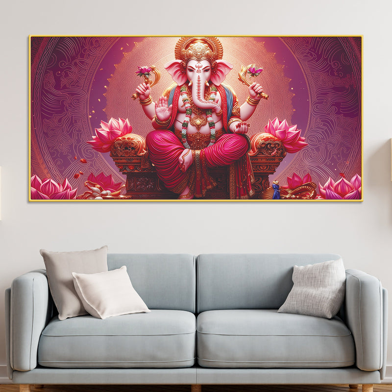 majestic-lord-shri-ganesha-sitted-on-lotus-throne-canvas-wall-painting