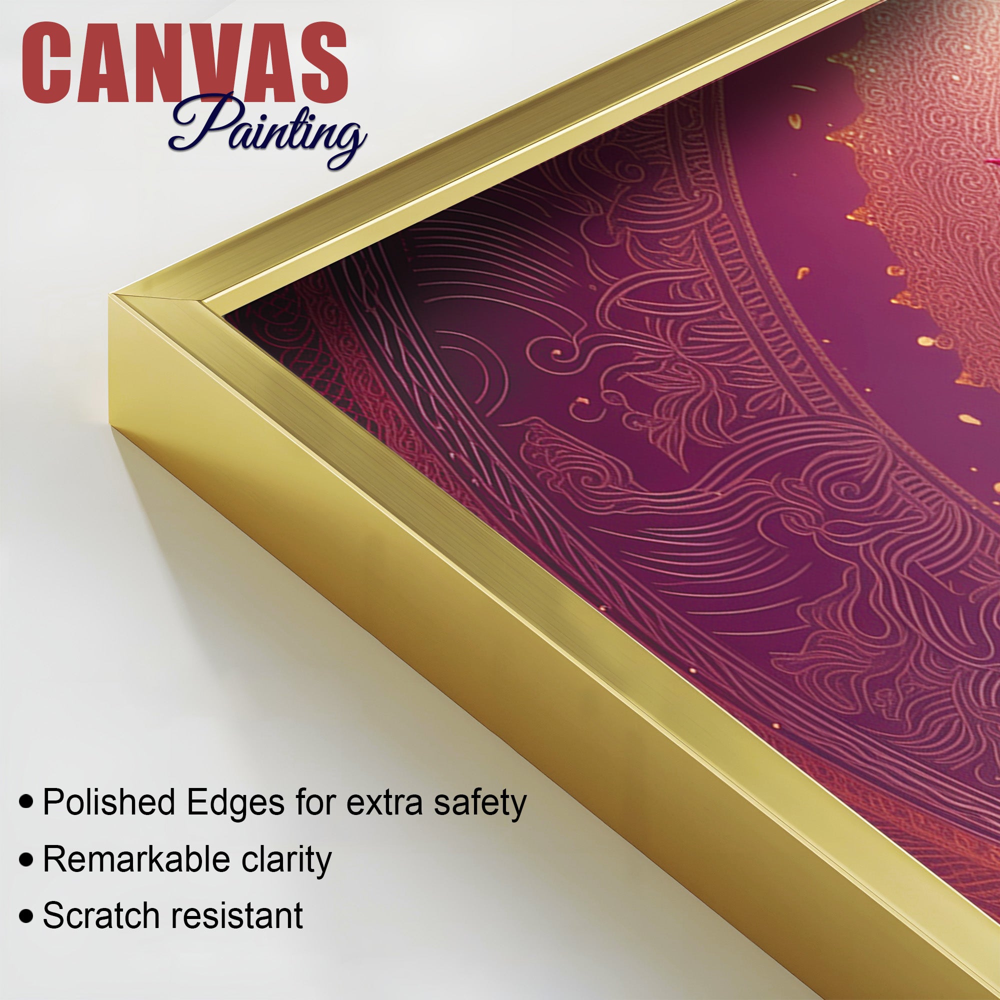 Majestic Lord Shri Ganesha Sitted on Lotus Throne Canvas Wall Painting Pink Themed – Spiritual Wall Art for Home Décor