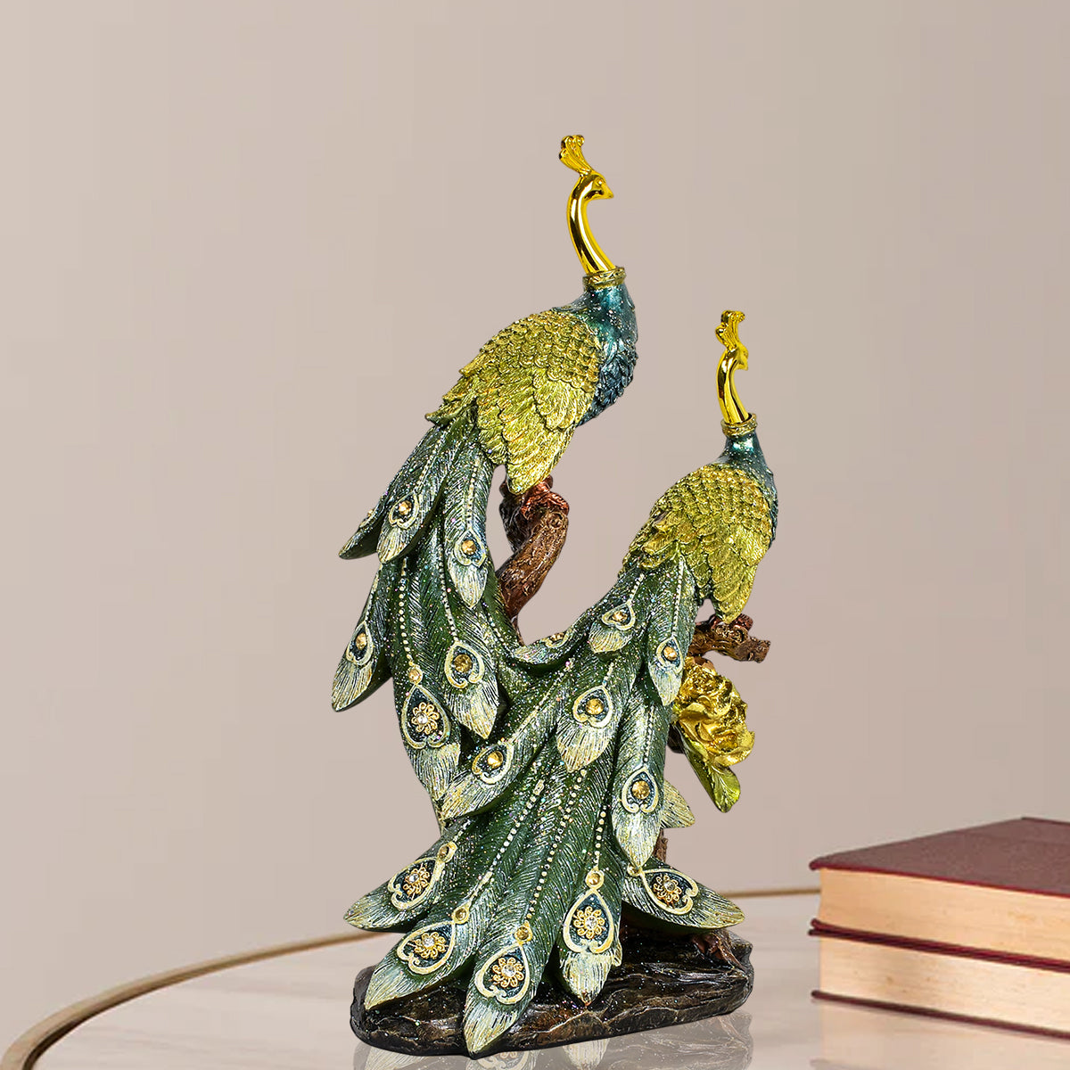 Majestic Peacock Couple Resin Decorative Showpiece