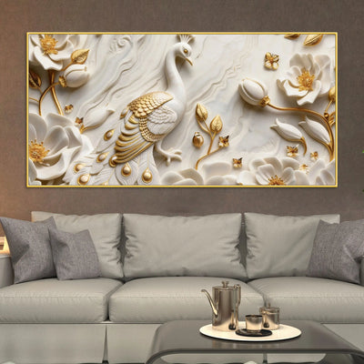 Majestic Peacock in Golden Garde 3D Canvas Wall Painting